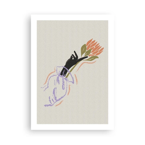 Plakat - Abstrakcyjny rysunek przedstawiający rękę trzymającą bukiet kwiatów - 50x70cm - Siostrzany dotyk - Nowoczesna dekoracja ścienna do salonu, kuchni i sypialni ARTTOR