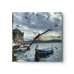 Zegar ścienny - Historyczna budowla nad wodą z łodziami i mostem w tle - 30x30cm - Na granicy światów - Nowoczesna dekoracja ścienna do salonu i sypialni ARTTOR