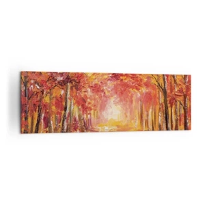Obraz na płótnie - Jesienny las w odcieniach miedzi i złota - 160x50cm - Miedziany las - Nowoczesna dekoracja ścienna do salonu i sypialni ARTTOR