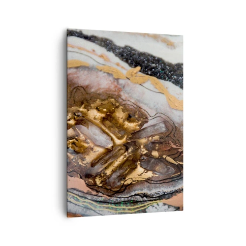 Obraz na płótnie - Abstrakcyjna kompozycja z elementami złota i kryształów - 70x100cm - Żywioł ziemi - Nowoczesna dekoracja ścienna do salonu i sypialni ARTTOR