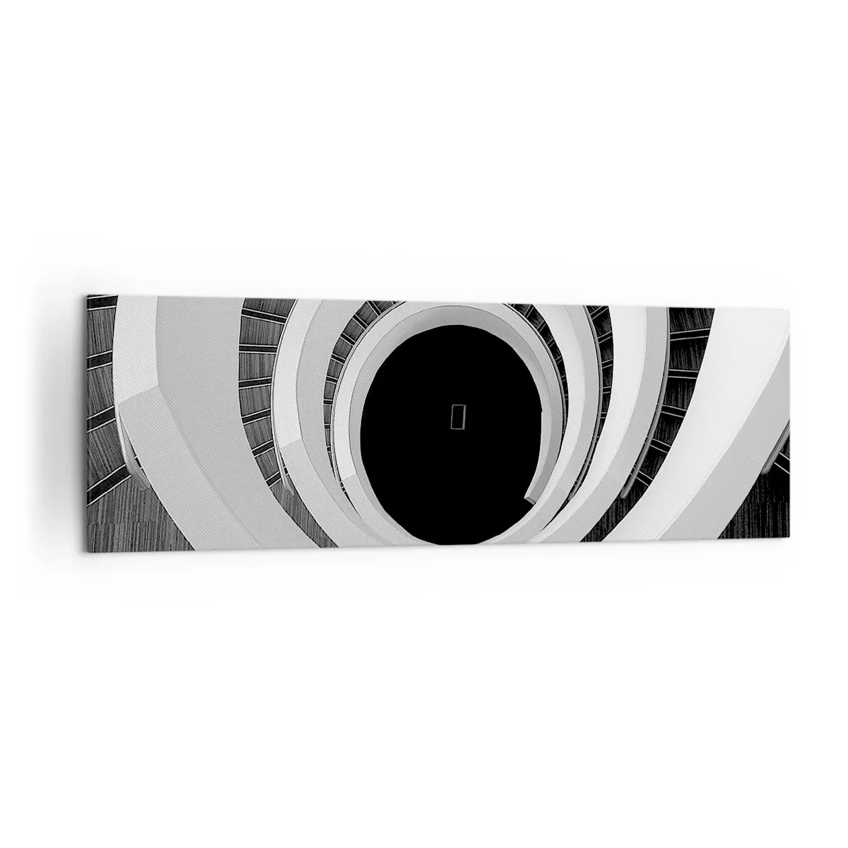 Obraz na płótnie - Czarno-biała spirala schodów w nowoczesnym stylu - 160x50cm - Do istoty rzeczy - Nowoczesna dekoracja ścienna do salonu i sypialni ARTTOR