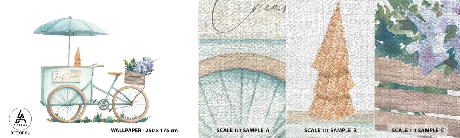 Fototapeta Próbka Premium Canvas - Słodkie wspomnienie lata - Pastelowy, Lody, Rower - 100x30 cm