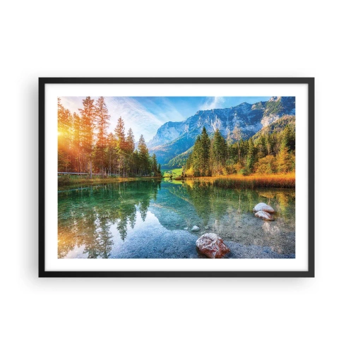 Plakat w czarnej ramie - Malownicze jezioro w otoczeniu gór i lasów - 70x50cm - Łagodność jesieni - Nowoczesna dekoracja ścienna do salonu i sypialni ARTTOR