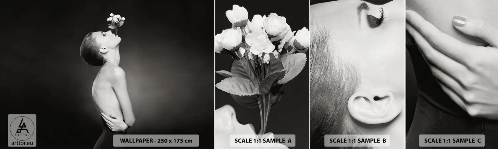 Fototapeta Próbka Samoprzylepna Deluxe Sticker - Ekscentryczna elegancja - Ciało, Kwiaty, Modelka - 100x30 cm