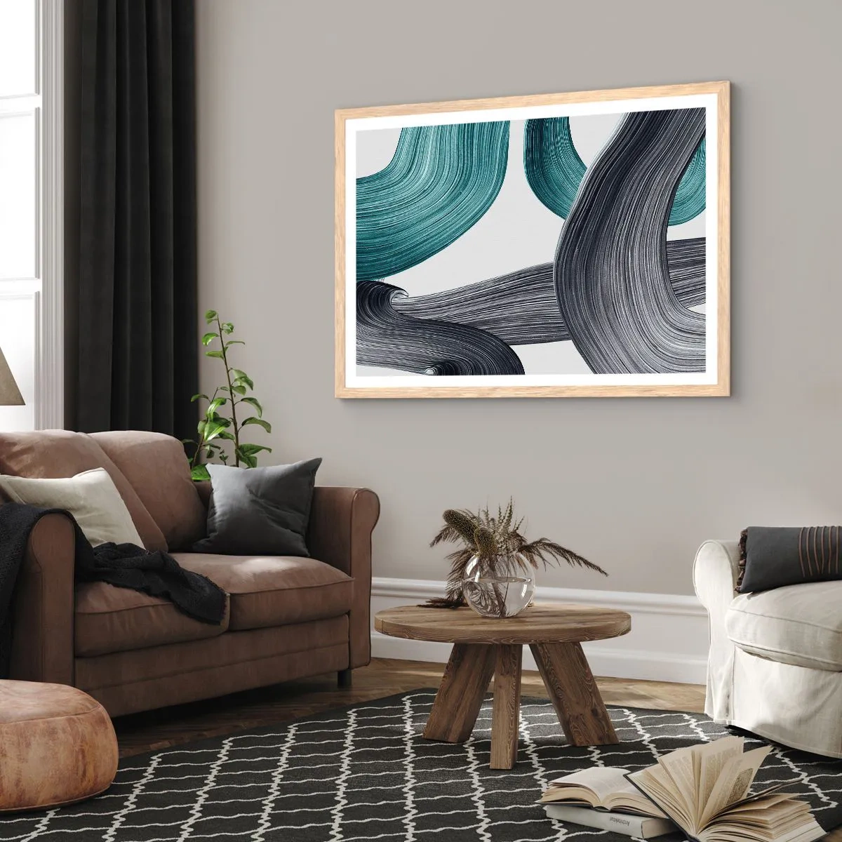 Plakat w ramie jasny dąb - Szmaragdowe i czarne szlaki - 40x30 cm