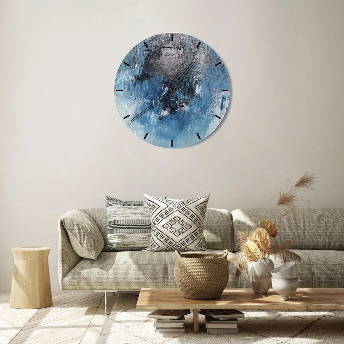 Zegar ścienny - Abstrakcyjna tekstura w odcieniach niebieskiego - 30x30cm - Błękitna rapsodia - Nowoczesna dekoracja ścienna do salonu, kuchni i sypialni ARTTOR