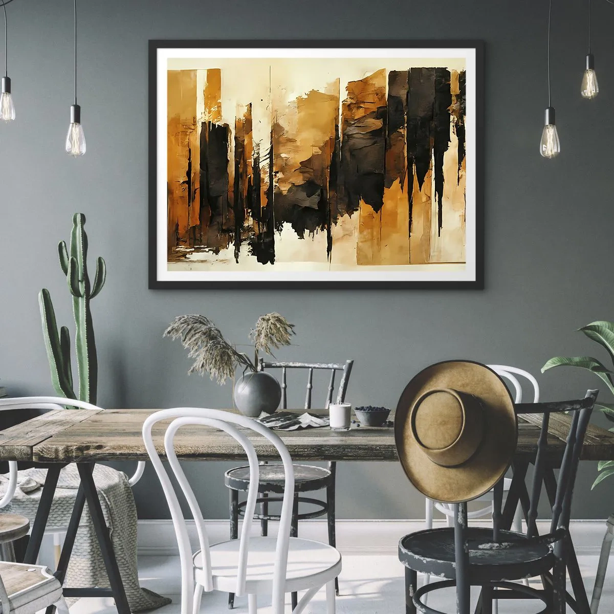 Plakat w czarnej ramie - Harmonia czerni i złota - 91x61 cm