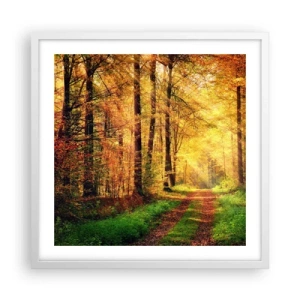 Plakat w białej ramie - Leśno-złota cisza - 50x50 cm