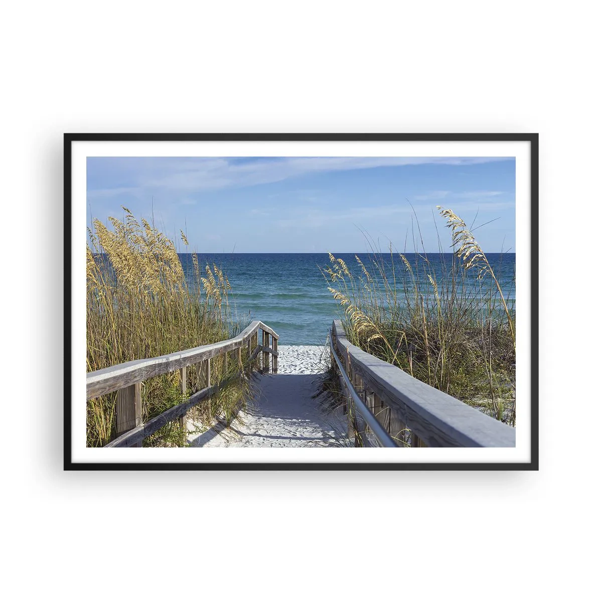 Plakat w czarnej ramie - Ścieżka na plażę z widokiem na morze - 100x70cm - W słońcu, na wietrze - Nowoczesna dekoracja ścienna do salonu i sypialni ARTTOR