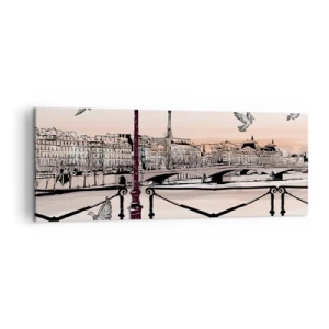 Obraz na płótnie - Paryski widok z latarnią i mostem - 140x50cm - Nad dachami Paryża - Nowoczesna dekoracja ścienna do salonu i sypialni ARTTOR