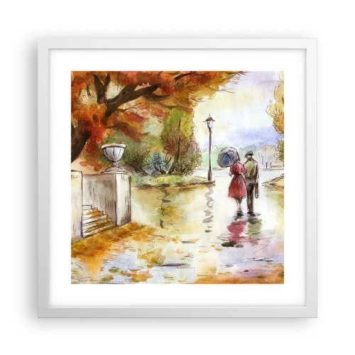 Plakat w białej ramie - Romantyczna jesień w parku - 40x40 cm