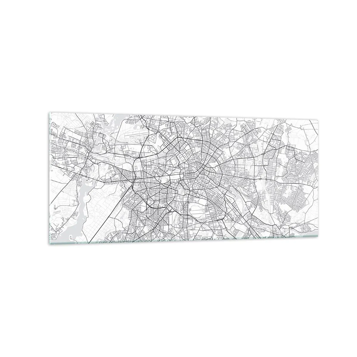 Obraz na szkle - Szczegółowa mapa miasta w odcieniach czerni i bieli - 120x50cm - Kwiat Berlina - Nowoczesna dekoracja ścienna do salonu i sypialni ARTTOR