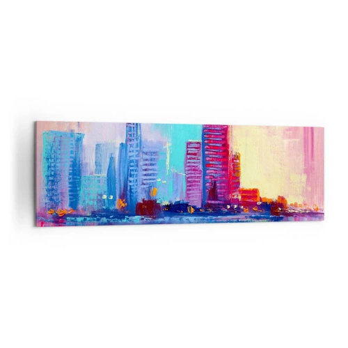 Obraz na płótnie - Kolorowa panorama miasta w akwarelowym stylu - 160x50cm - Skąpane w barwach - Nowoczesna dekoracja ścienna do salonu i sypialni ARTTOR