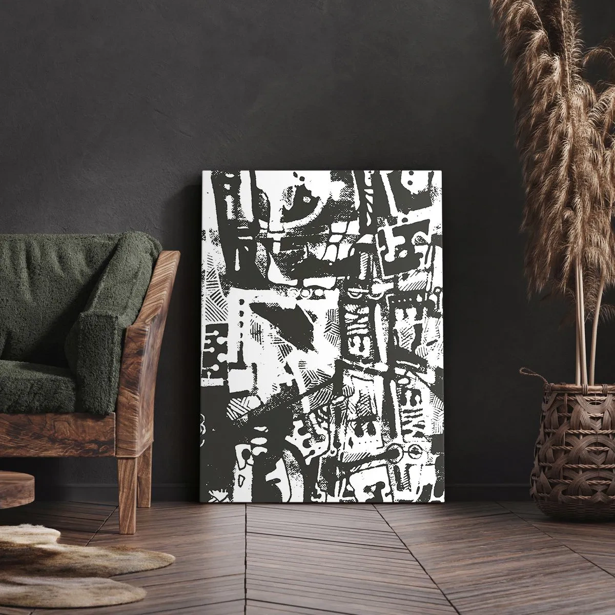 Obraz na płótnie - Abstrakcyjny monochromatyczny wzór w stylu retro - 80x120cm - Porządek czy chaos? - Nowoczesna dekoracja ścienna do salonu i sypialni ARTTOR