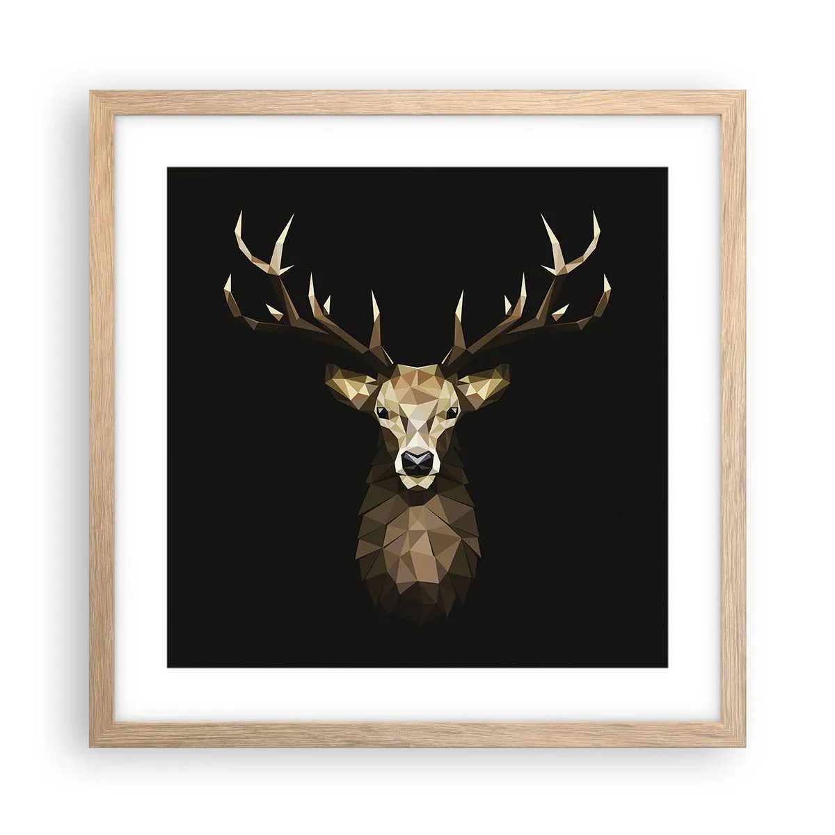 Plakat w ramie jasny dąb - Kubistyczny jeleń - 40x40 cm