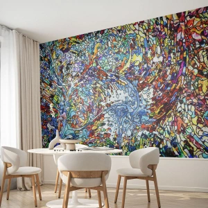 Fototapeta Standard Eco - Kolorowa abstrakcja z dynamicznymi wzorami - 100x70cm - Witraż kroplisty - Nowoczesna dekoracja ścienna do salonu i sypialni ARTTOR