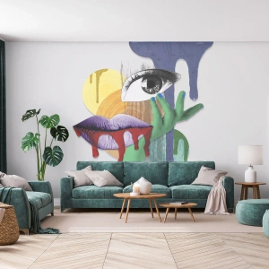 Fototapeta Standard Eco - Abstrakcyjna kolażowa kompozycja z okiem i ustami - 100x70cm - Portret zdekonstruowany - Nowoczesna dekoracja ścienna do salonu i sypialni ARTTOR