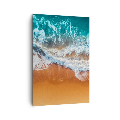 Obraz na płótnie - Widok z lotu ptaka na fale oceanu rozbijające się o brzeg - 70x100cm - Zawsze w parze - Nowoczesna dekoracja ścienna do salonu i sypialni ARTTOR