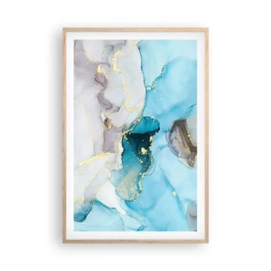 Plakat w ramie jasny dąb - Studium spotkania szarości z turkusem - 61x91 cm