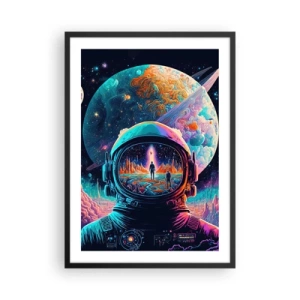 Plakat w czarnej ramie - Astronauta na tle kosmicznego krajobrazu - 50x70cm - Filozofom się nie śniło - Nowoczesna dekoracja ścienna do salonu i sypialni ARTTOR