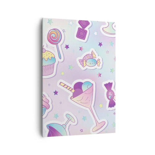 Obraz na płótnie - Pastelowe wzory ze słodyczami i deserami - 70x100cm - Żeby codziennie były urodziny - Nowoczesna dekoracja ścienna do salonu i sypialni ARTTOR