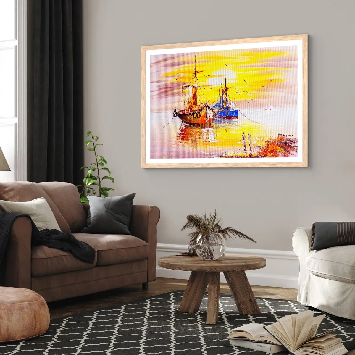 Plakat w ramie jasny dąb - Zasłużony odpoczynek w porcie - 50x40 cm