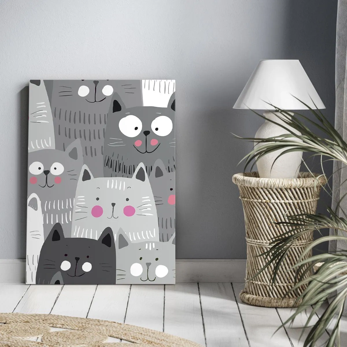 Obraz na płótnie - Urocze koty w minimalistycznym stylu - 50x70cm - Koci świat - Nowoczesna dekoracja ścienna do salonu, kuchni i sypialni ARTTOR