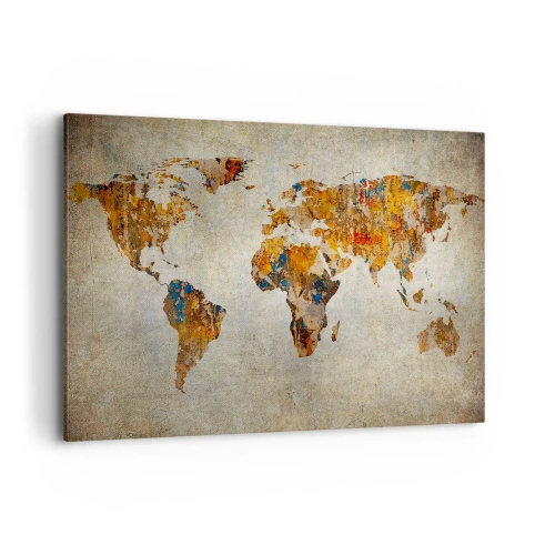 Obraz na płótnie - Mapa świata w stylu vintage z kolorowymi akcentami - 120x80cm - Naprawdę wielki świat - Nowoczesna dekoracja ścienna do salonu, kuchni i sypialni ARTTOR