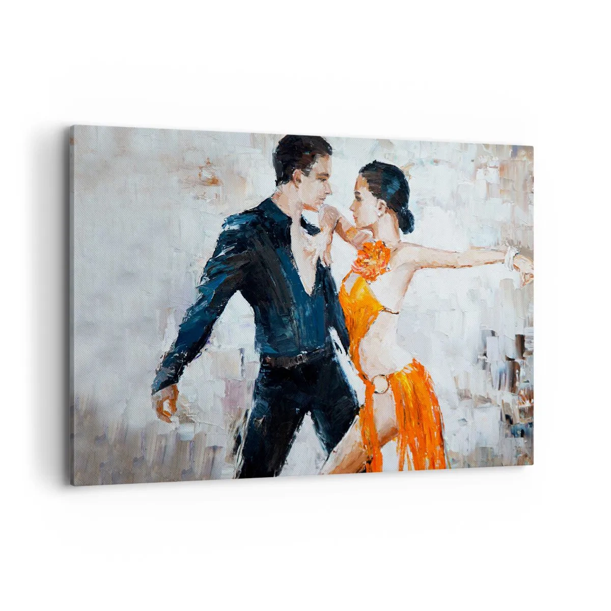 Obraz na płótnie - Dynamiczna para tańcząca w stylu latynoamerykańskim - 100x70cm - Dirty dancing - Nowoczesna dekoracja ścienna do salonu, kuchni i sypialni ARTTOR