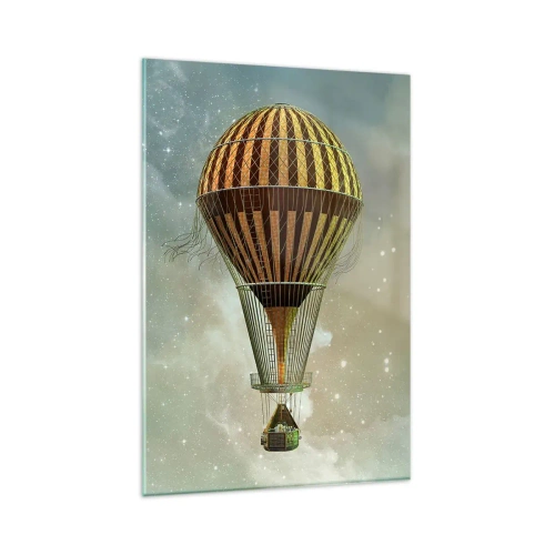 Obraz na szkle - Balon na gorące powietrze unoszący się wśród chmur - 80x120cm - Pionierskie loty - Nowoczesna dekoracja ścienna do salonu i sypialni ARTTOR