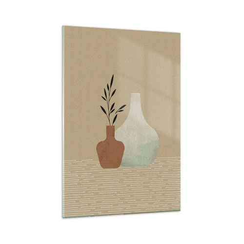 Obraz na szkle - Minimalistyczna kompozycja dwóch wazonów na beżowym tle - 80x120cm - Wazon i jego idea - Nowoczesna dekoracja ścienna do salonu i sypialni ARTTOR