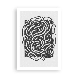 Plakat - Abstrakcyjna kompozycja z dynamicznymi liniami i kształtami w czerni i bieli - 50x70cm - Abstrakcja: taniec radości - Nowoczesna dekoracja ścienna do salonu, kuchni i sypialni ARTTOR