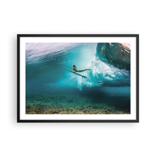 Plakat w czarnej ramie - Surferka pod falą w błękitnej wodzie oceanu - 70x50cm - Podwodny świat - Nowoczesna dekoracja ścienna do salonu i sypialni ARTTOR