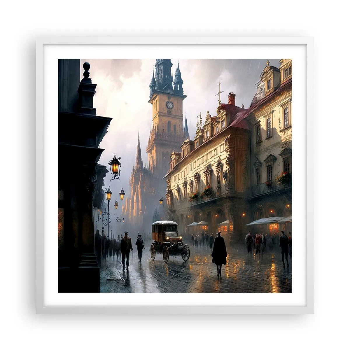 Plakat w białej ramie - Czar praskiego wieczoru - 60x60 cm