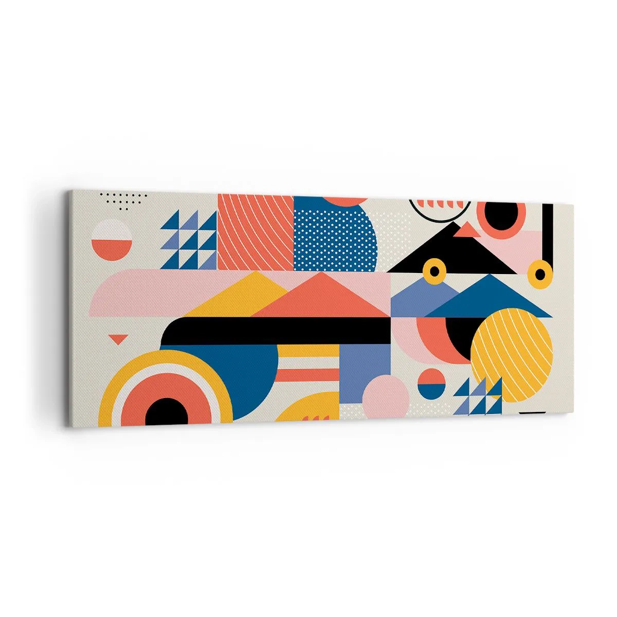 Obraz na płótnie - Kolorowe geometryczne kształty w stylu retro - 120x50cm - Kompozycja: pobaw się - Nowoczesna dekoracja ścienna do salonu i sypialni ARTTOR