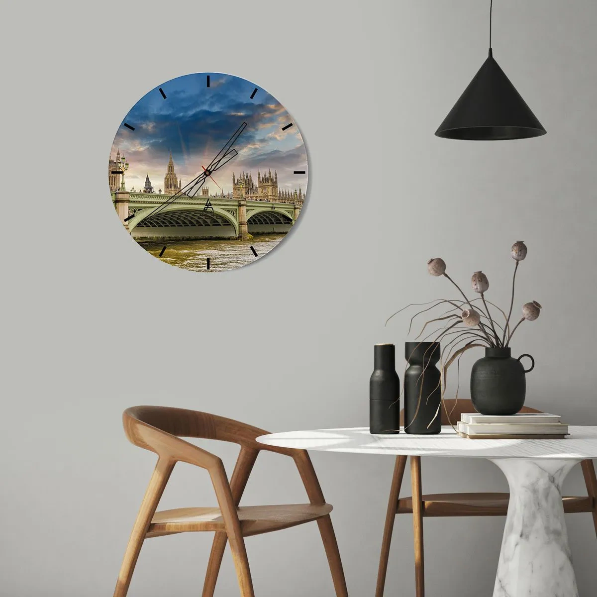 Zegar ścienny - Most nad Tamizą z widokiem na Pałac Westminsterski - 30x30cm - Czas stanął w Imperium - Nowoczesna dekoracja ścienna do salonu, kuchni i sypialni ARTTOR