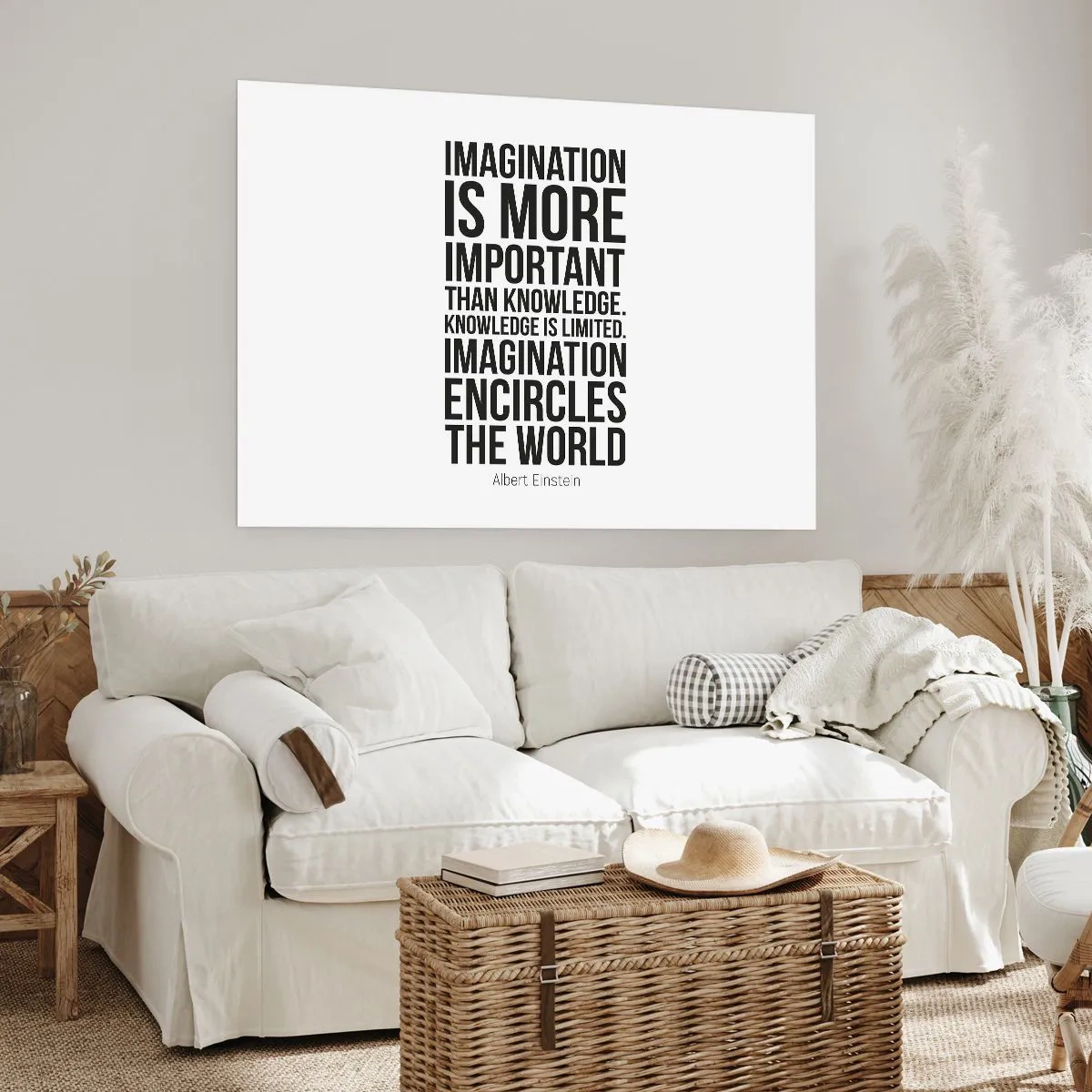 Plakat - Inspirujący cytat na białym tle w czarnej czcionce - 100x70cm - Einstein o mocy wyobraźni - Nowoczesna dekoracja ścienna do salonu i sypialni ARTTOR