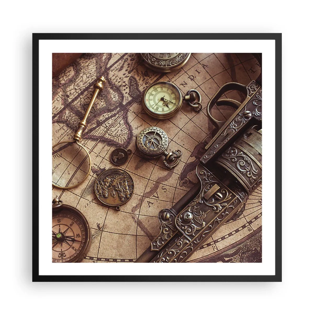 Plakat w czarnej ramie - Przygoda wzywa - 60x60 cm