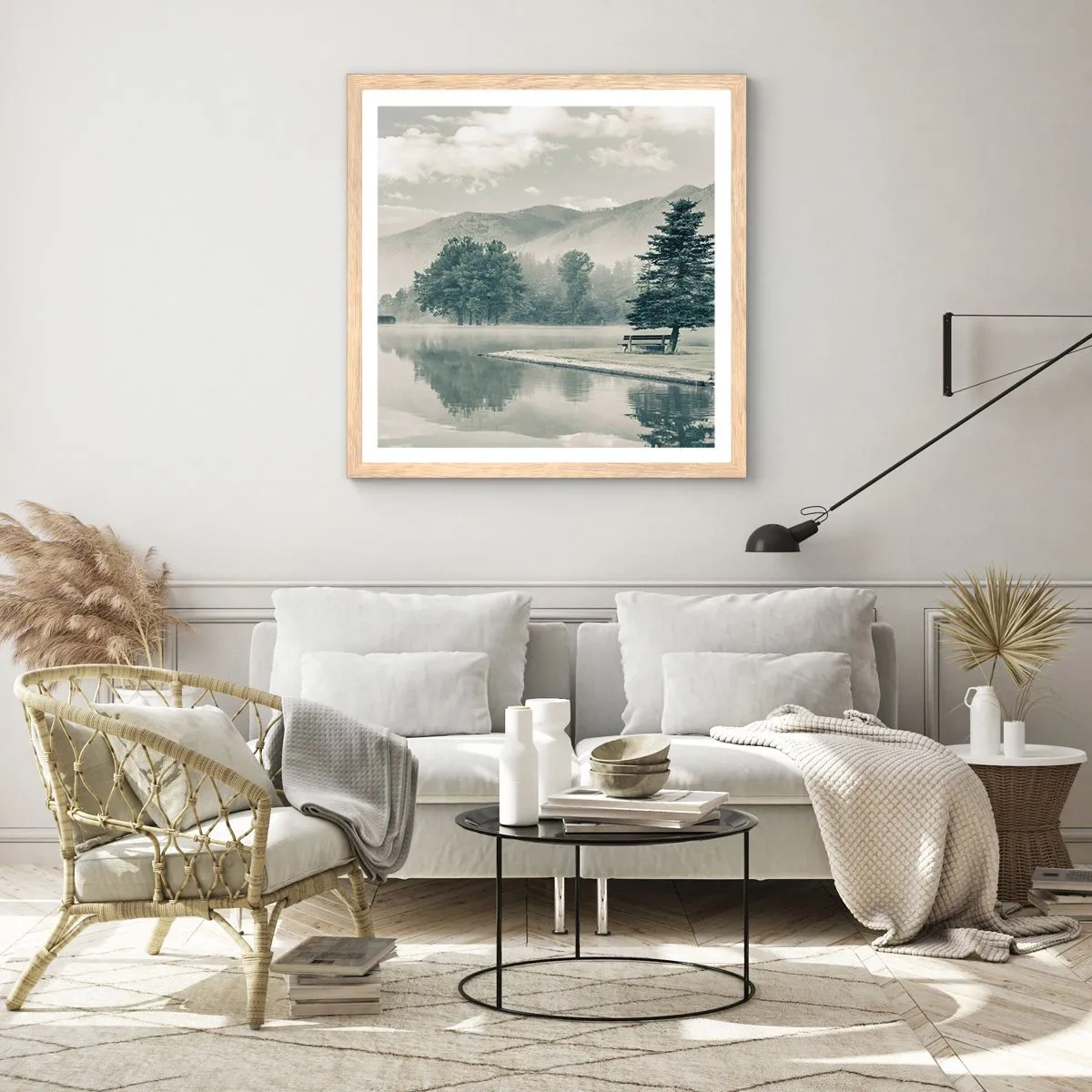 Plakat w ramie jasny dąb - Jezioro jeszcze śpi - 50x50 cm