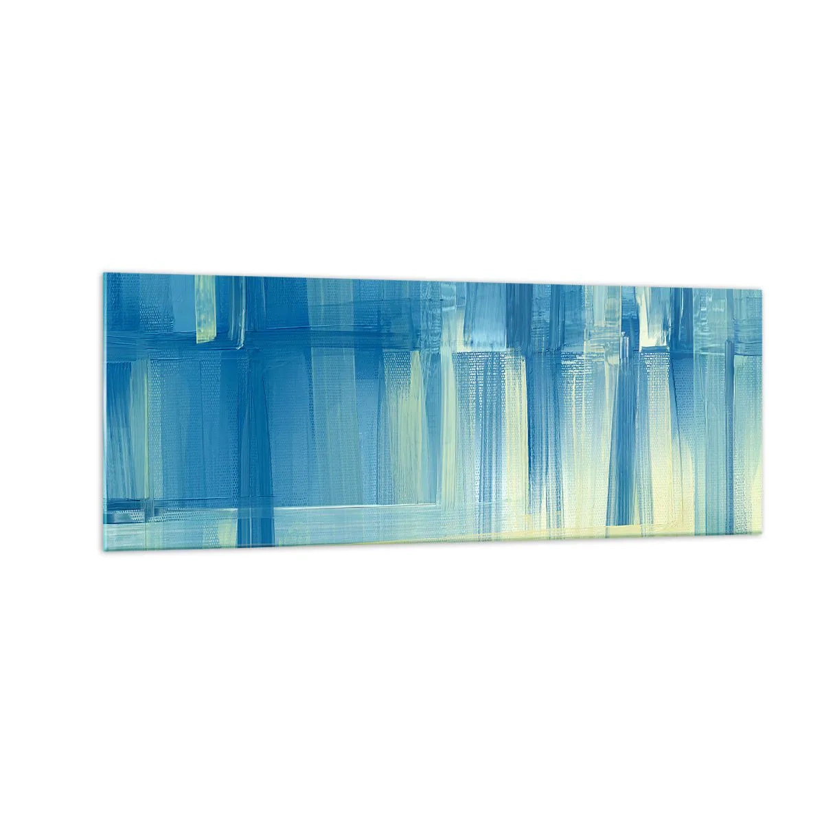 Obraz na szkle - Abstrakcyjny obraz w odcieniach turkusu i błękitu z geometrycznymi pociągnięciami pędzla - 140x50cm - Kompozycja w turkusie - Nowoczesna dekoracja ścienna do salonu i sypialni ARTTOR