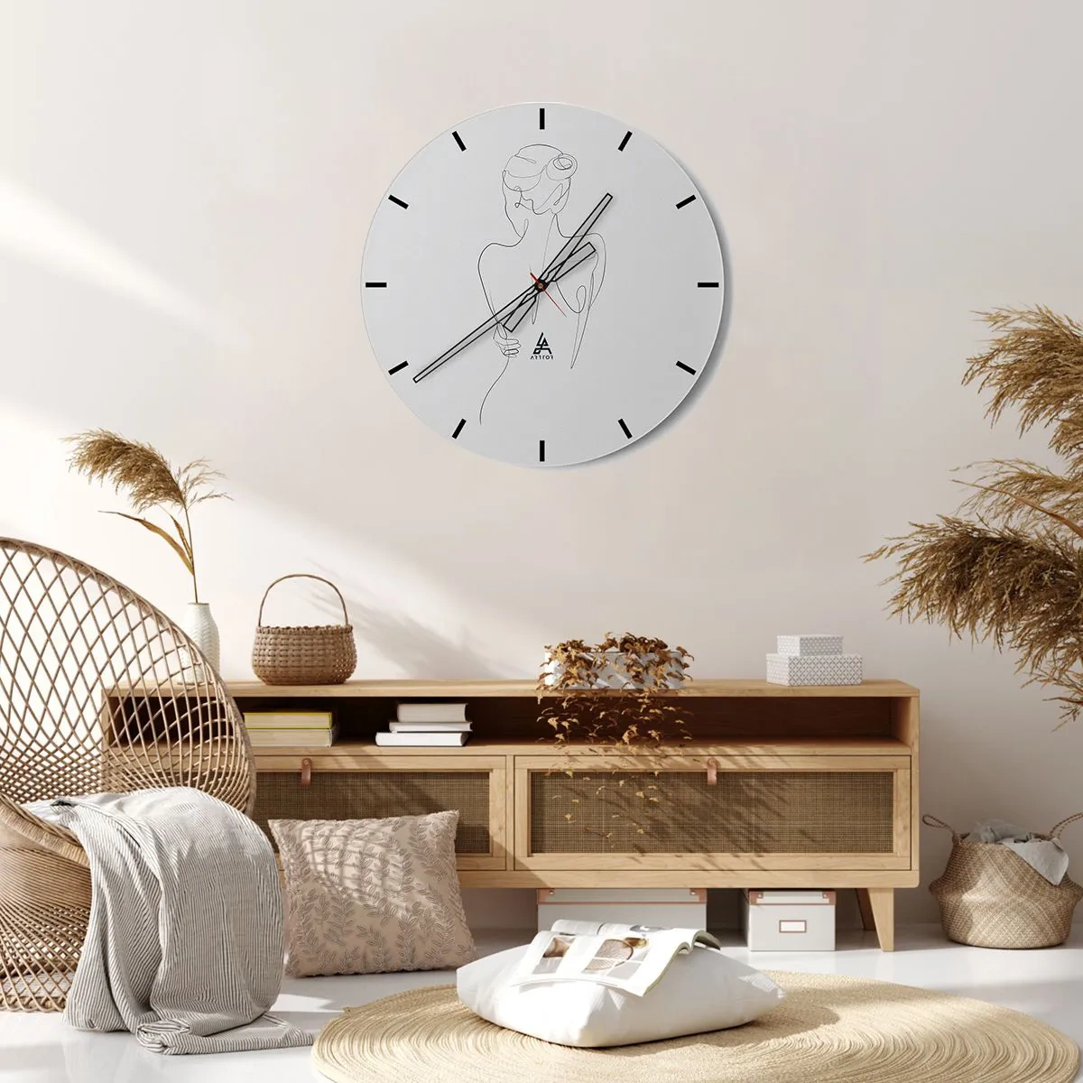 Zegar ścienny - Subtelna linia kobiecej sylwetki na białym tle - 30x30cm - Muzyka ciała - Nowoczesna dekoracja ścienna do salonu, kuchni i sypialni ARTTOR