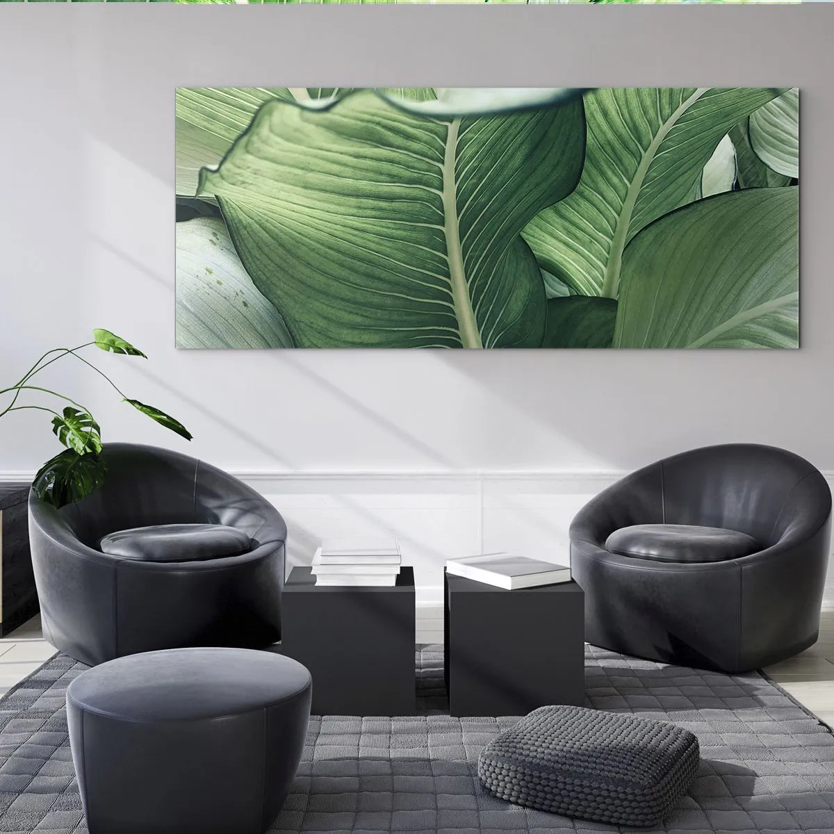 Obraz na szkle - Zielone liście z wyrazistymi detalami i strukturą - 160x50cm - Życie intensywnie zielone - Nowoczesna dekoracja ścienna do salonu i sypialni ARTTOR