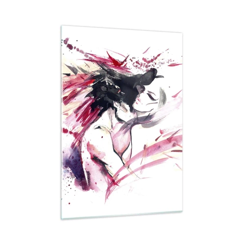 Obraz na szkle - Abstrakcyjna postać w akwarelowych dynamicznych barwach - 50x70cm - Miłosne spełnienie - Nowoczesna dekoracja ścienna do salonu, kuchni i sypialni ARTTOR