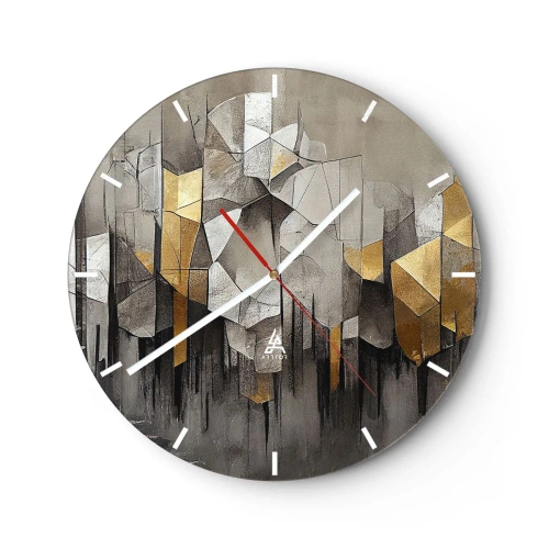 Zegar ścienny - Geometryczna struktura z odcieniami szarości i złota - 30x30cm - Kompozycja z lodu i światła - Nowoczesna dekoracja ścienna do salonu, kuchni i sypialni ARTTOR