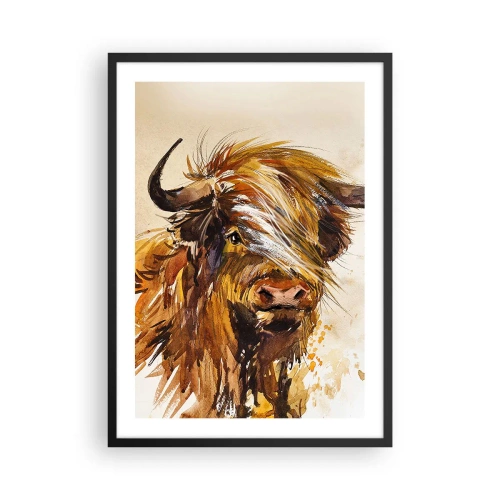 Plakat w czarnej ramie - Portret byka w artystycznym akwarelowym stylu - 50x70cm - Duma łowcy - Nowoczesna dekoracja ścienna do salonu i sypialni ARTTOR