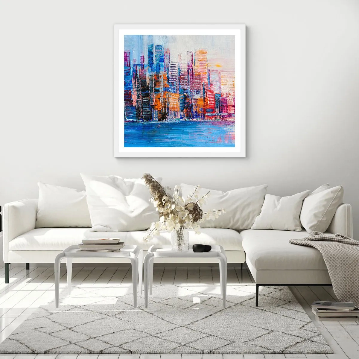 Plakat w białej ramie - Radosna metropolia - 60x60 cm