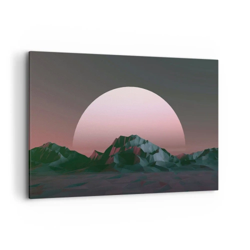 Obraz na płótnie - Geometryczne góry z zachodzącym słońcem w tle - 120x80cm - W sąsiedniej galaktyce - Nowoczesna dekoracja ścienna do salonu, kuchni i sypialni ARTTOR