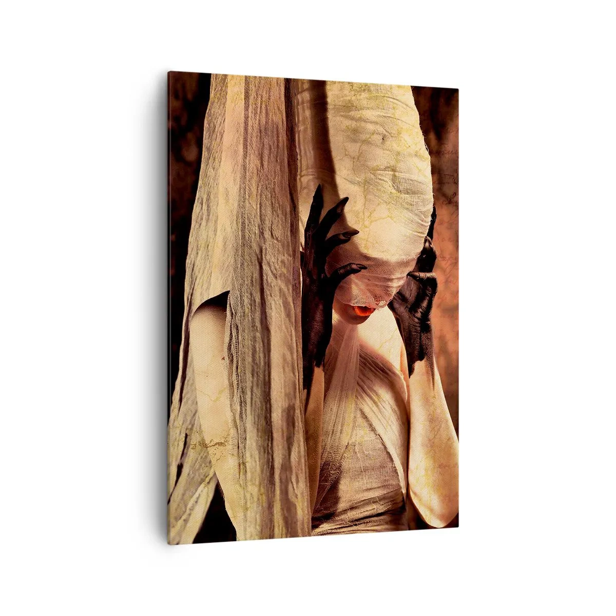 Obraz na płótnie - Kobieta w welonie z tajemniczą stylizacją w ciemnym tle - 70x100cm - Między dobrem a złem - Nowoczesna dekoracja ścienna do salonu i sypialni ARTTOR