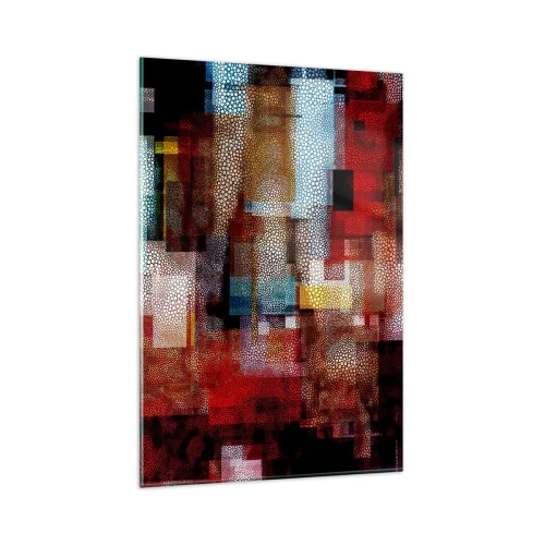 Obraz na szkle - Geometryczna abstrakcja w intensywnych odcieniach czerwieni - 80x120cm - Pomieszanie z poplątaniem - Nowoczesna dekoracja ścienna do salonu i sypialni ARTTOR