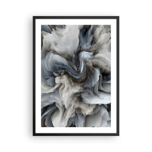 Plakat w czarnej ramie - Abstrakcyjna eksplozja kolorów w odcieniach szarości i błękitu - 50x70cm - Kamień i kwiat - Nowoczesna dekoracja ścienna do salonu i sypialni ARTTOR